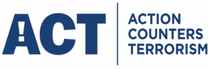 Blue text on a light background reads ACT with a vertical line separating it from ACTION COUNTERS TERRORISM in bold capital letters.