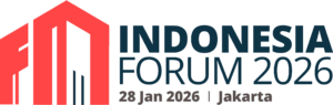 Logo for Indonesia Forum 2026 with red geometric building shapes on the left and event details 28 Jan 2026 | Jakarta on the right in blue and gray text.